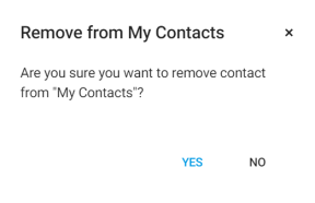 A screenshot of the Remove from My Contacts window.  A confirmation message asks if you are sure if you want to remove the contact from "My Contacts".  The options are Yes or No.